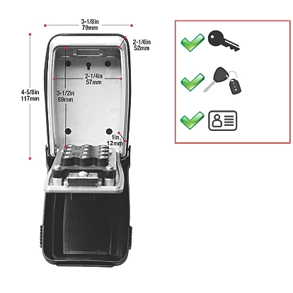Push button Outdoor Lockbox for Keys Cards and Valuables