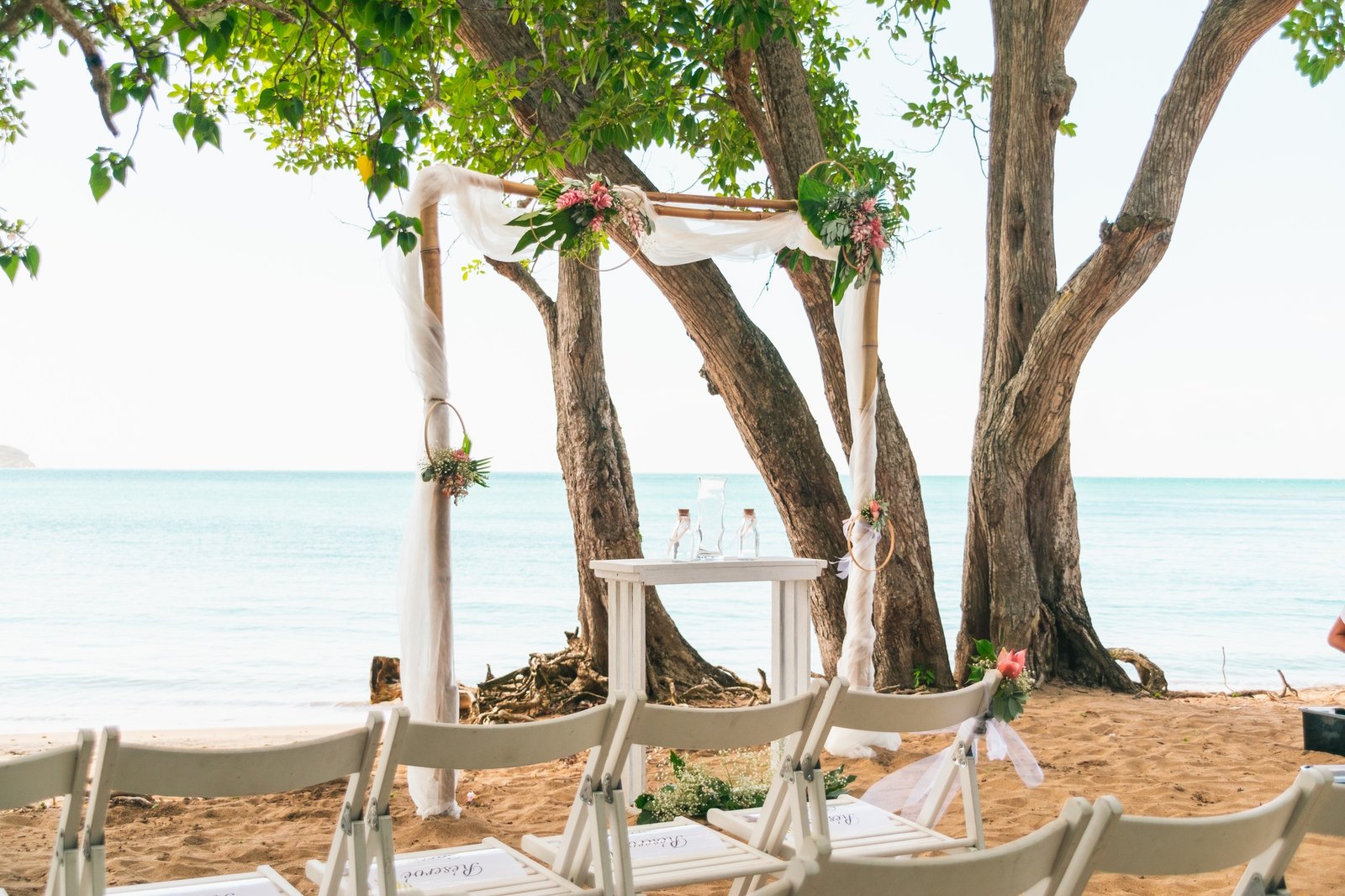 Simple beach wedding set up on the seaside